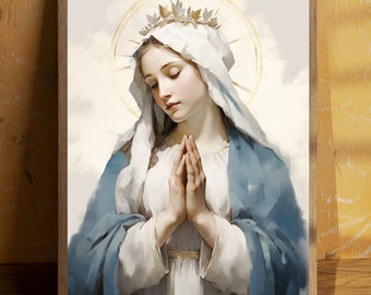Blessed Virgin Mary Watercolor art, DOWNLOADABLE digital print, catholic printable, clipart, digital download, christian, Mary our Mother