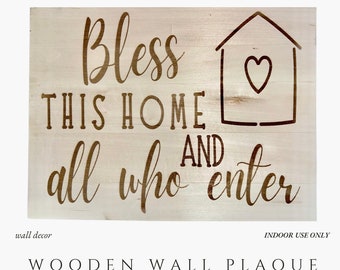 Placa de madera grabada con láser - "Bendice este hogar.."