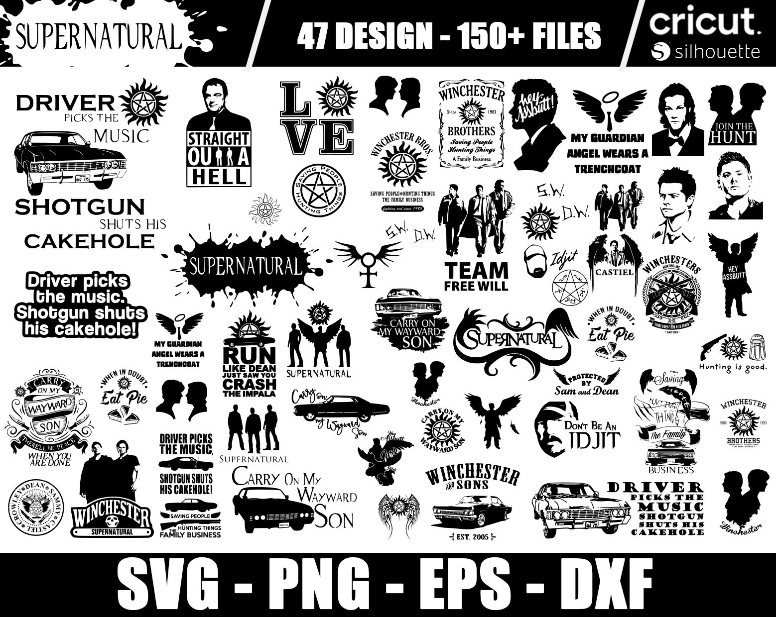 Supernatural Svg, Castiel Stencil, Sam and Dean Stencil, Supernatural Png, Supernatural Silhouette, Winchester Svg, Cricut Silhouette Svg - Etsy