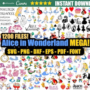 Alice au pays des merveilles SVG Mega, princesse svg, SVG Alice, haute qualité des cliparts Alice au pays des merveilles, couper des fichiers numériques, Silhouette - Cricut