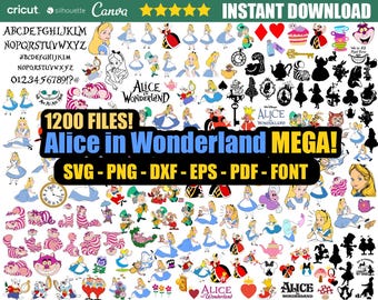 Alice in Wonderland SVG Mega, Princess svg,  Alice SVG, High Quality Alice in Wonderland Clipart, Cut Digital Files, Silhouette - Cricut