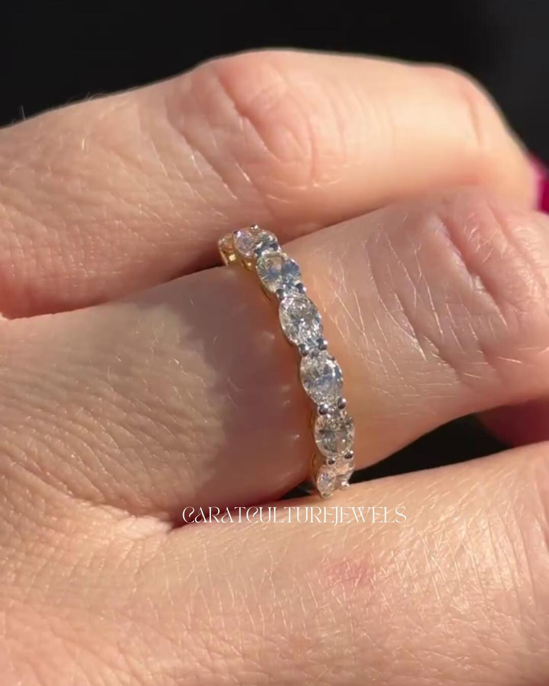 Oval Cut Moissanite Wedding Band, 14K Yellow Gold Half Eternity Ring ...
