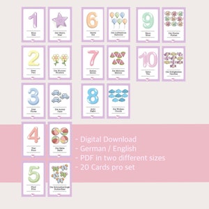 Illustrated billingual flashcards (The Numbers 1-10 | The numbers 1-10) | Montessory Cards for Kids | INSTANT DIGITAL DOWNLOAD