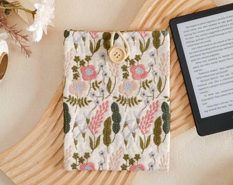 Haftowana kwiatowa koperta Kindle, okładka Kindle, prezent dla miłośników książek, akcesoria do książek, wyściełana koperta Kindle, prezent dla miłośników książek, okładka książki, koperta książki