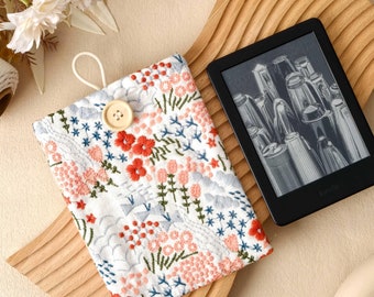 Haftowana kwiatowa koperta Kindle, okładka Kindle, prezent dla miłośników książek, akcesoria do książek, wyściełana koperta Kindle, prezent dla miłośników książek, okładka książki, koperta książki