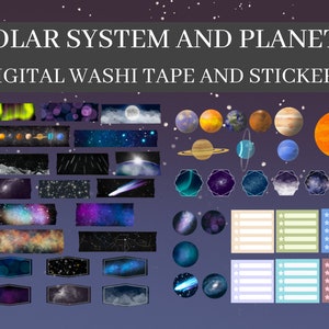 Solar System Washi Tape Stickers: Space Planets PNG, Goodnotes (Digital Download)