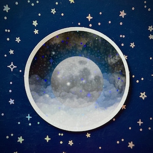 Full Moon in Clouds Sticker | Dreamy Celestial Sticker | Space Moon Star Night Sky Sticker | Decal | Starry Laminate