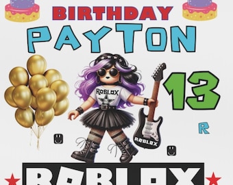 Roblox, Roblox birthday party, Happy Birthday banner, Personalized Roblox " Rockstar Girl" Happy birthday , FREE SHIPPING
