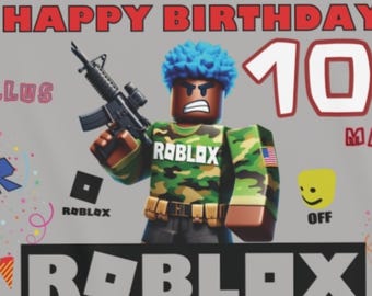 Gepersonaliseerde kinderen gelukkige verjaardag Roblox tafelloper, Roblox verjaardag, tafelkleed kinderverjaardagsfeestje, decor gefeliciteerd, GRATIS VERZENDING