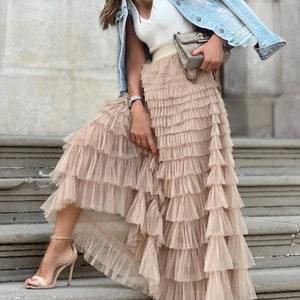 Women's Long Skirt Ruffle High Waist Stylish Loose Skirt zdjęcie 3