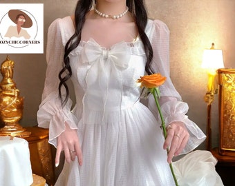 Women's Chiffon Mini Dress | Long Sleeve Bow Detail | Stylish Clothing
