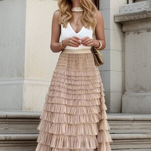 Women's Long Skirt Ruffle High Waist Stylish Loose Skirt image 2