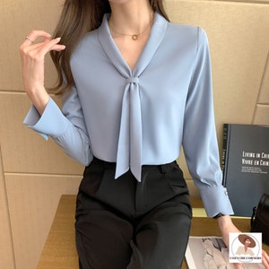 Ladies Chiffon Blouse | Tie Style | Long Sleeve Tops | Formal Wear Outfit