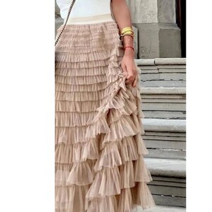 Women's Long Skirt Ruffle High Waist Stylish Loose Skirt image 6