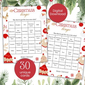 30 Christmas Bingo Cards, Printable Christmas Bingo Game, Xmas Family Game Night, Holiday bingo cards,Fun Christmas Games,Christmas activity