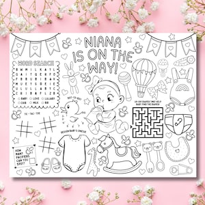Personalized Baby Shower Activity Placemat, Baby Shower Coloring for kids, Printable Activity, Baby Shower Game, Girl Version, Party Favor