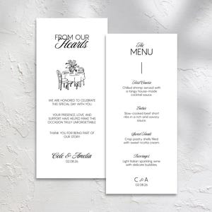 Personalized Elegant Wedding Menu Template 4x9, Double Sided Reception Sign (Printable)