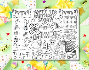 Personalisiertes Bauernhof Tischset: Kinder Malseite (Digitaler Download)