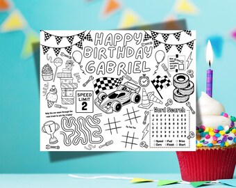 Personalized Race Car Birthday Placemat: Kids Party Activity (PDF)