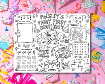 Personalized Fairy Birthday Activity Placemat: Printable Party Game (PDF)