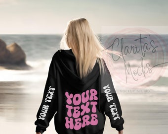 Black Hoodie Back Mockup, Gildan 18500, Beach Model (Digital Download)