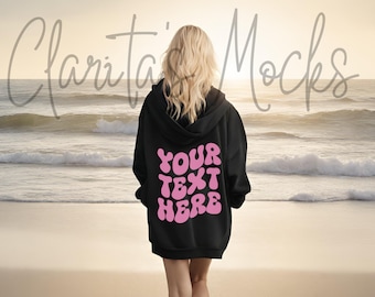 Gildan 18500 Black Hoodie Back Mockup, Beach Model (Digital Download)