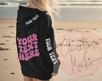 Gildan 18500 Black Hoodie Back Mockup, Beach Model (Digital Download)