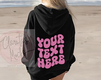 Gildan 18500 Black Hoodie Back Mockup, Beach Model (Digital Download)