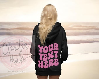 Gildan 18500 Black Hoodie Back Mockup, Beach Model (Digital Download)
