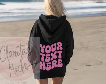 Black Hoodie Back Mockup, Gildan 18500, Beach Model (Digital Download)