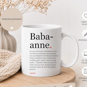 Personalisierte Babaanne Tasse mit Definition – Geschenk für Babaanne – Türkische Oma Geschenkidee – Keramiktasse mit Wunschname