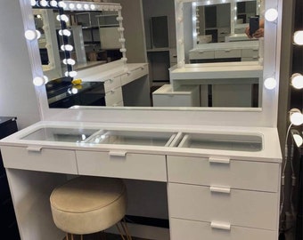 New Dressing Table, Glass Top, 07 Drawers and set of 10 led lights bulbs