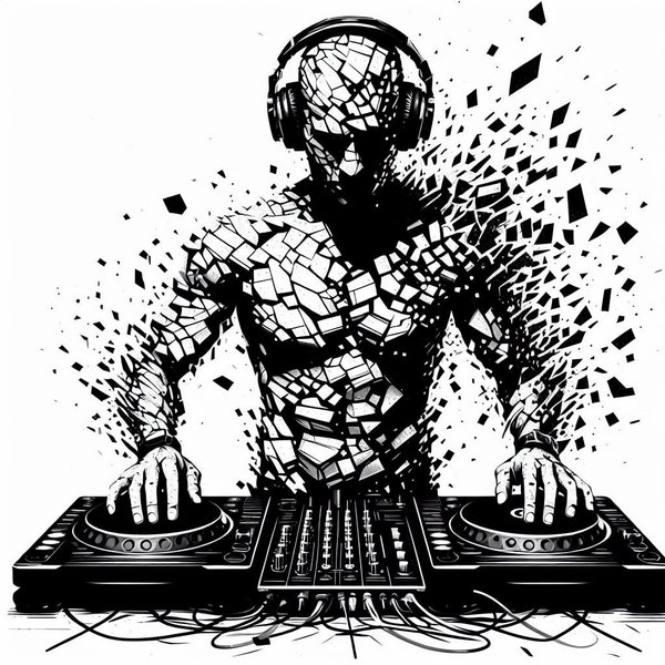 DJ image, DJ image in vector image in black and white svg-eps-dxf-png-jpg, for all your projects.