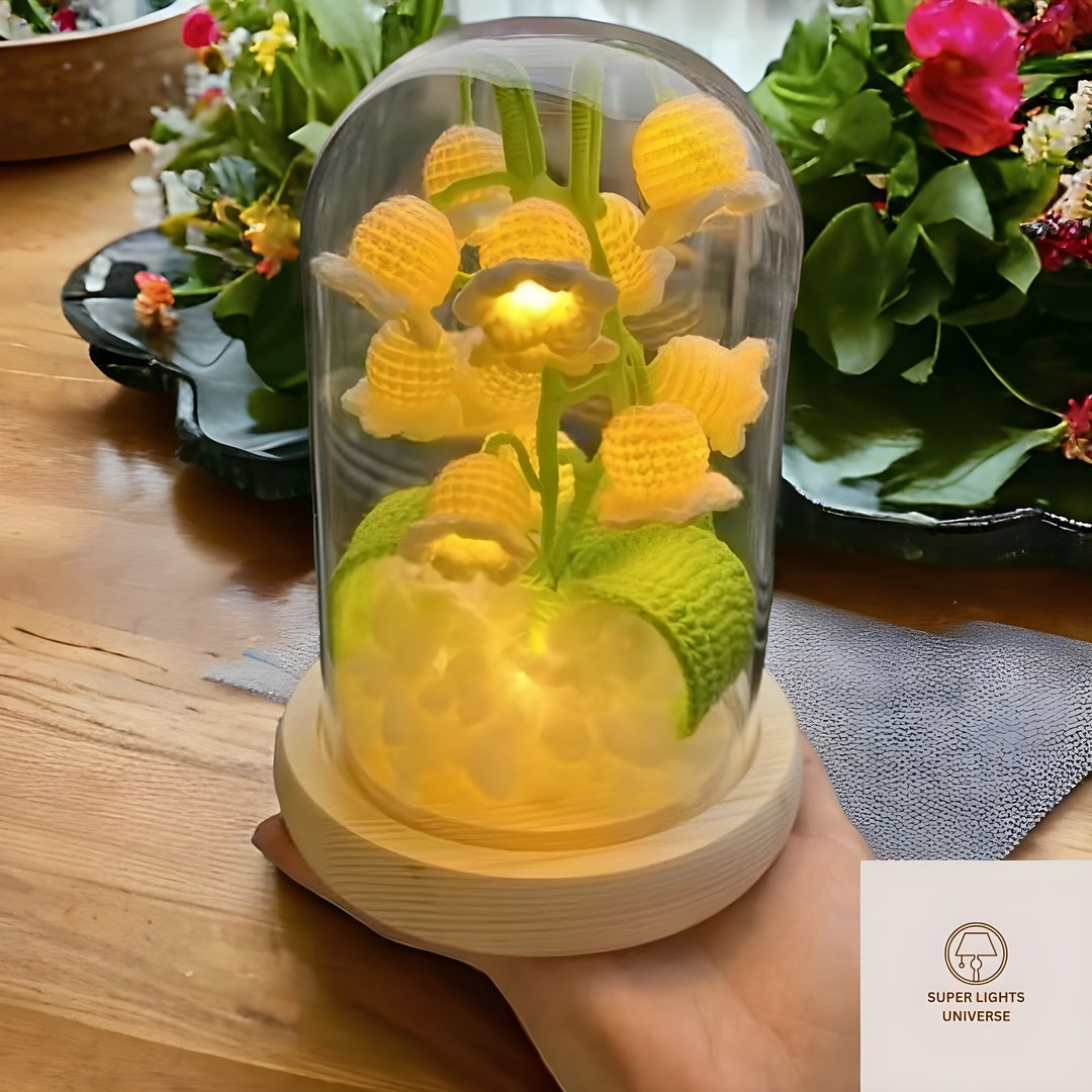 LED Light up Crochet Flower Lamp DIY Lily White Red Blue Crochet LED Lamp Flower Plant Lamp Home