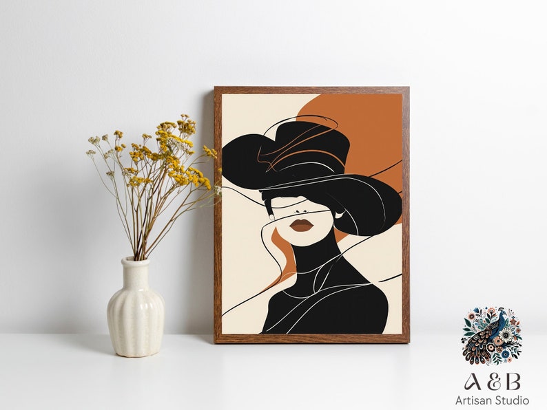 Arte astratta della linea donna, decorazione murale moderna e minimalista, stampa di illustrazioni di moda, opere d'arte chic per l'home office, grande poster digitale stampabile immagine 4