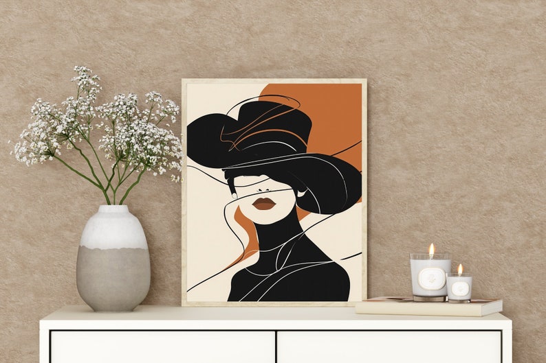 Arte astratta della linea donna, decorazione murale moderna e minimalista, stampa di illustrazioni di moda, opere d'arte chic per l'home office, grande poster digitale stampabile immagine 6