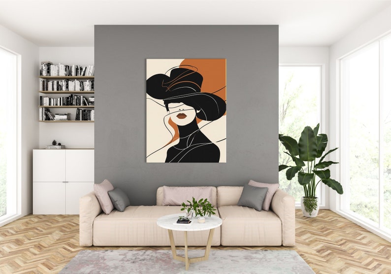 Arte astratta della linea donna, decorazione murale moderna e minimalista, stampa di illustrazioni di moda, opere d'arte chic per l'home office, grande poster digitale stampabile immagine 3