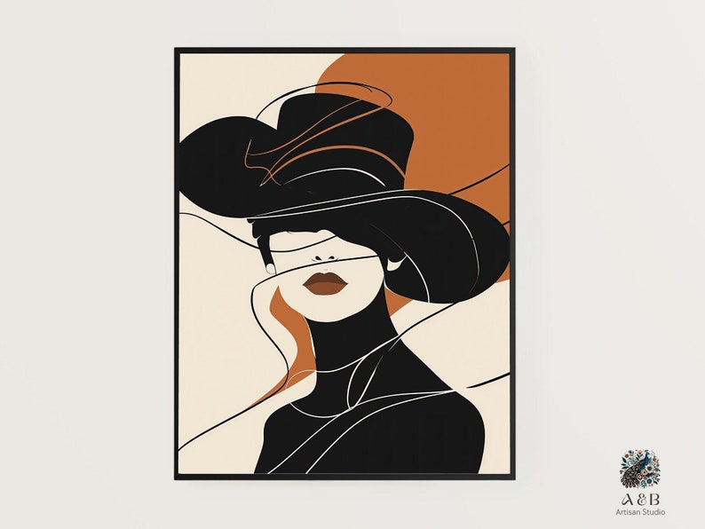 Arte astratta della linea donna, decorazione murale moderna e minimalista, stampa di illustrazioni di moda, opere d'arte chic per l'home office, grande poster digitale stampabile immagine 1