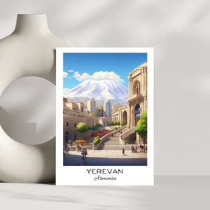 Digitale aquarelprint van Cities of the Worlds - Jerevan, Armenië (directe download)