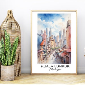Pintura em aquarela de cidades dos mundos - Kuala Lumpur (download instantâneo)