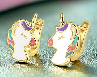 Unicorn Hoop Earrings, 925 Sterling Silver