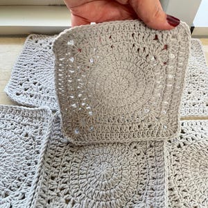 Gray Crochet Granny Square Motifs: Handmade DIY Embellishments