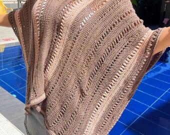 Handmade Crochet Cotton Poncho: Boho Beach Cover Up