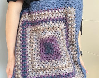 Crochet Granny Square Tote Bag: Handmade Cotton Blend Shoulder Bag