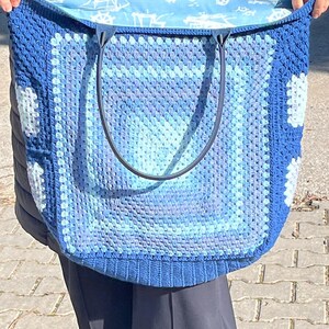 Handmade Blue Crochet Granny Square Bag: Boho Cotton Tote