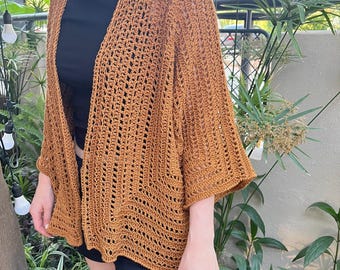 Handgemaakt gehaakt kimonovest: boho-katoenmix top