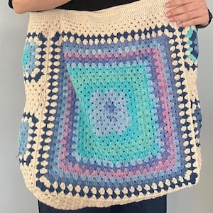 Bunte Boho häkeln Oma Quadrat Tote Strandtasche - Große Baumwollumhängetasche - Gefütterte Sommermarkttasche - Geschenk für Sie