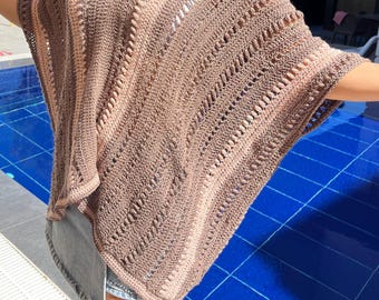 Handmade Crochet Summer Poncho – Lightweight Open Stitch Beach Cover-Up – Boho Style Women’s Top