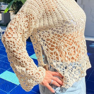 Handmade Crochet Lace Boho Top: Cotton Blend Beach Cover Up