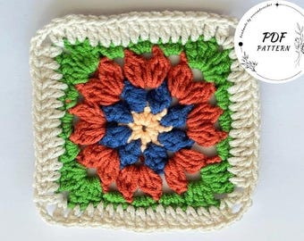 Layered Flower Crochet Granny Square Pattern: PDF Tutorial for Home Decor